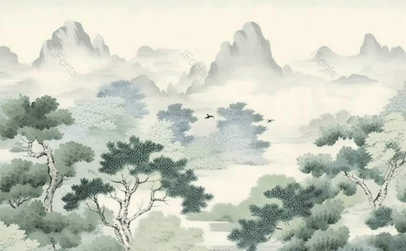 绿色森林树林山脉云雾缭绕国风水墨插画,插画/手绘图,插画/手绘图库,插画/手绘图下载,插画/手绘